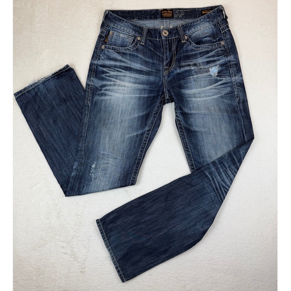 Salvage Supply Co Buckle Mayhem Bootleg Jeans Mens 29R Distressed Blue Denim